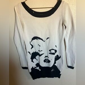 Betsey Johnson Marilyn Monroe Stylish Black and Cream Graphic knit Sweater dress